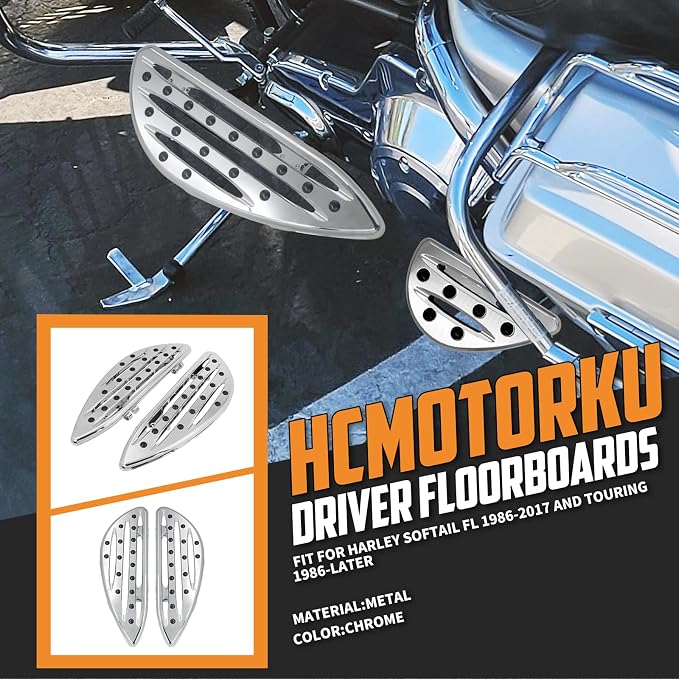 Front Driver Floorboard CNC Foot Pegs Rider Footboards Pedal Fit For Harley Touring Road King Road Glide Electra Glide Street Glide 1986-2025 Softail FL 1986-2017 (Chrome)