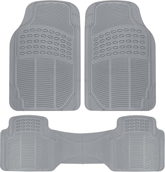 BDK ProLiner Car Floor Mats for Cars Trucks SUV, 3-Piece All-Weather Heavy Duty Rubber Liners with Universal Trimmable Fit, Durable Waterproof Vehicle Auto Floor Mats with Capture Ridges Gray