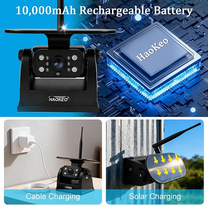 H10 WiFi Magnetic Solar Wireless Backup Camera Rechargeable Battery IP69 Waterproof 1080P Night Vision Rear View Camera No Wiring for Boat Travel Trailer/RV/Truck/Camper for iPhone iPad Android