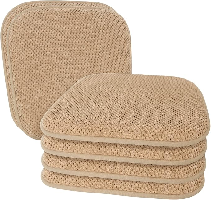 Khaki Chairs Cushions for Dining Chairs 6 Pack Non Slip Foam Kitchen Seat Cushions Washable Soft Thick Patio Pads Large Wooden Metal Chair Cushions,17" x 15"