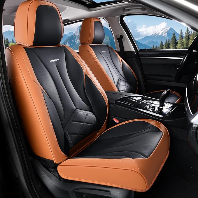 FLORICH Front Car Seat Covers, Leather Seat Covers for Cars, Waterproof Car Seat Protectors 2 Pack, Front Seat Covers for Cars, Automotive Seat Covers Protector Fit for Most Sedans SUV Pick-up Truck