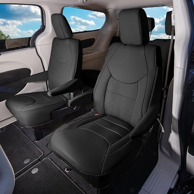 FH Group Custom Fit Car Seat Cover Specefically Made for Chrysler Pacifica 2017-2024 - 2nd Row Set Non Hybrid, Faux Leather, Black