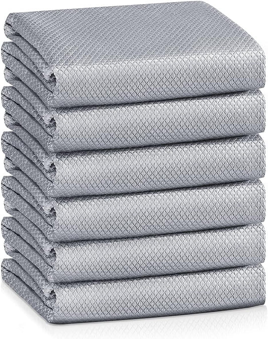 Streak Free Lint Free Microfiber Window Cleaning Cloth,Best Glass Car Shiny Wipes Mirror Shower Cleaning Cloth, Miracle Cloths for Glasses,Stainless Steel,Wine Glass Polishing Towels,Pack of 6,Grey