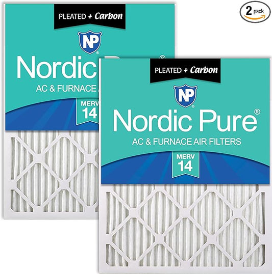 Nordic Pure 25x25x1 (Actual Size: 24 1/2 x 24 1/2 x 3/4) Pleated Air Filters MERV 14 Plus Carbon 2 Pack