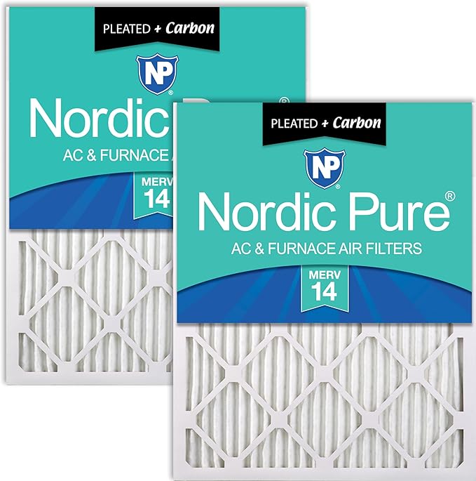 Nordic Pure 14x20x1 (Actual Size: 13 1/2 x 19 1/2 x 3/4) Pleated Air Filters MERV 14 Plus Carbon 2 Pack