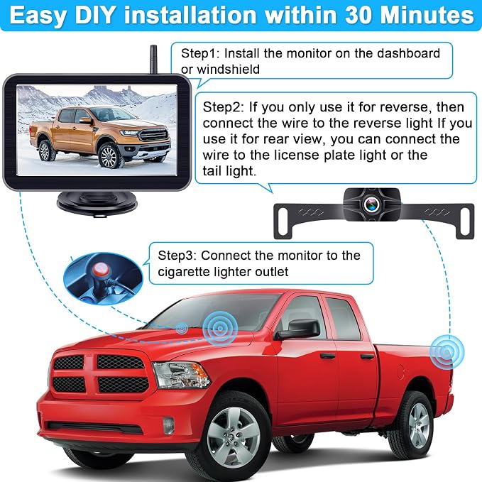 HD 1080P 7 Inch Wireless Backup Camera for Truck: 15-Min Easy Install 150° Wide View Angle Eliminate Rear Blind Spots with Starlight Night Vision - Rear View Camera for Pickup SUV Car Parking Safety