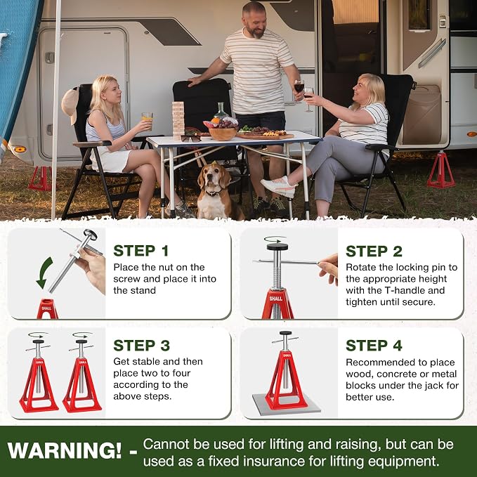 SHALL RV Stabilizer Jacks, 4-Pack Heavy Duty Aluminum Jack Stands for Travel Trailer Camper, Single Support up to 7500 Lbs, RV Leveling Screw Jack with Spare Nuts & Pads, Adjustable from 11" to 17"