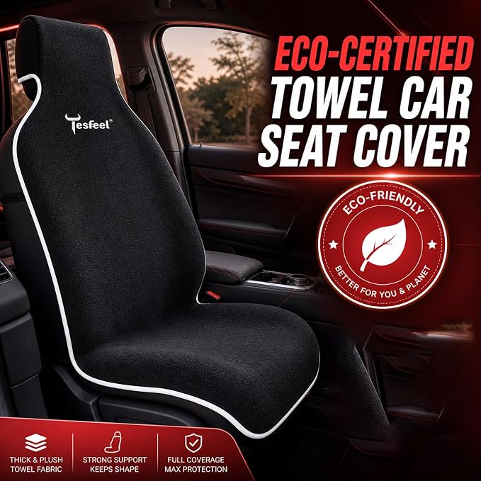 600g Ultra-Thick Car Seat Cover Towel,Heavy-Duty Absorbent Terry Cloth Sweat Protector for Gym,Beach&Athletes,Eco-Friendly Universal Fit for Sedans,SUV & Trucks,Non-Slip Machine Washable-Black