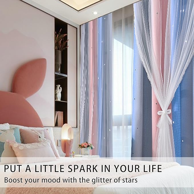 XiDi Blackout Curtains for Girls Bedroom Decor, Ideal for Kids Room with Unicorn Theme Princess Room Decor 84 inch Length Curtain 2 Panels Set Pink/Grey/Blue