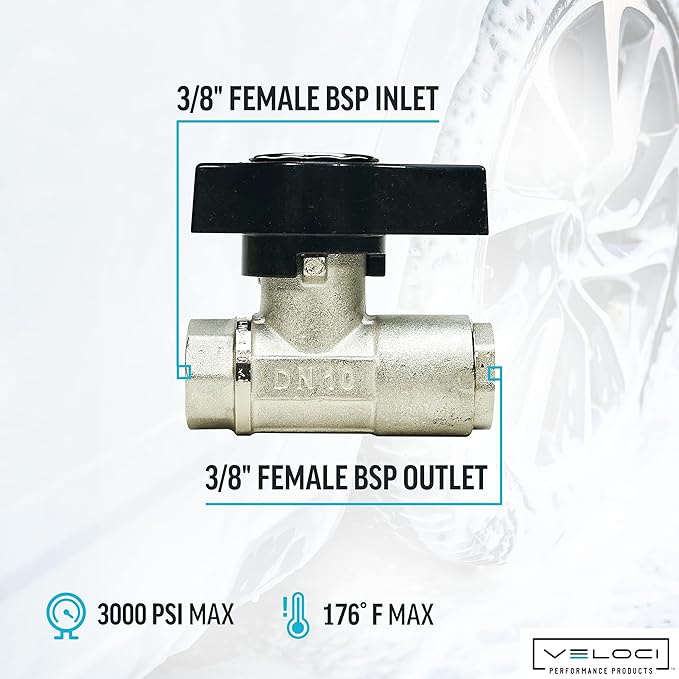 MTM Hydro Original DN10 Italian Brass Plated Ball Valve for Pressure Washing, Soft Washing and Industrial Applications