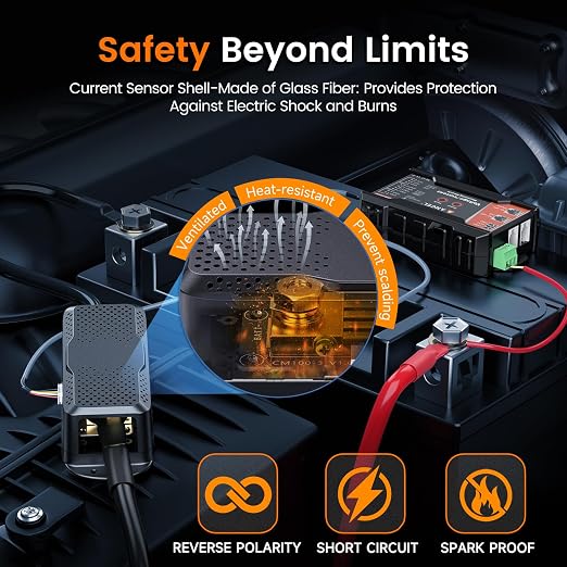 ANCEL BM1000 Bluetooth Battery Monitor with 400A Smart Shunt, 10-120V Capacity Meter for LiFePO4, Lithium, AGM & Lead-Acid Banks, SOC Voltage Current App for RV, Marine, Solar