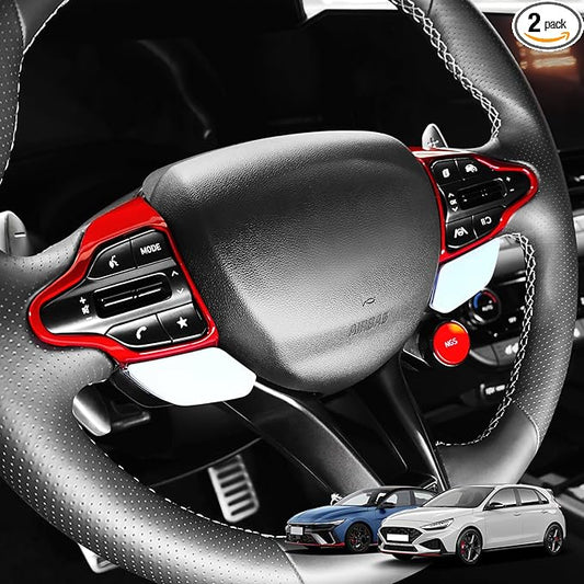 Steering Wheel Trim Control Button Cover Compatible with Hyundai Veloster JS N line 2019-2022 Hyundai Kona N Hyundai Elantra CN7 N Hyundai i30 2017-2022 Accessories (Red Style)