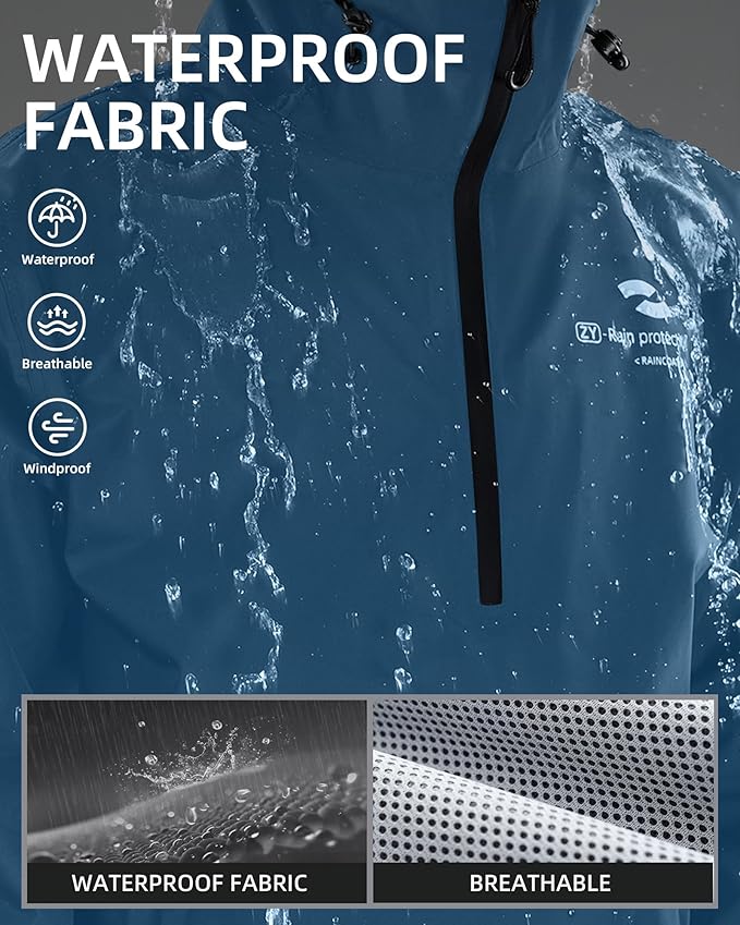 Rain Suits for Men Waterproof Lightweight Packable Outdoor Breathable Raincoat with Hood for Fishing Cycling