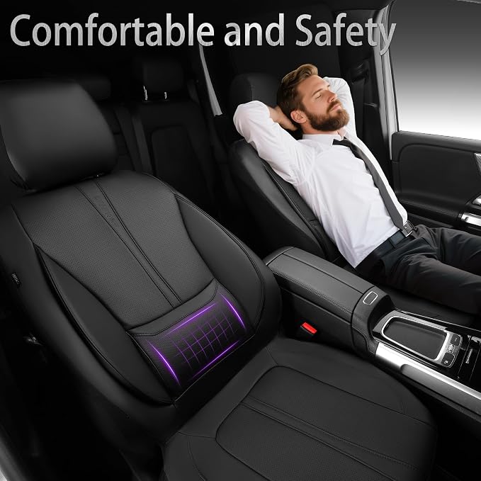 CAR PASS 3D Foam Support Leather Car Seat Covers Front Seats,Waterproof Faux Leather Front Seat Cover for Car,Universal Fit Anti-Slip for SUV Truck,Rubber Floor Mats for Cars