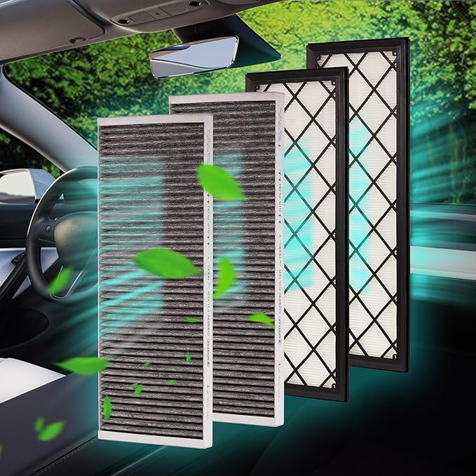 Spurtar HEPA Air Filter for Tesla Model Y, Cabin Air Filter Replacement with Activated Carbon for Tesla Model Y Accessories July 2021-2025 (Set of 4 Packs, Grey)