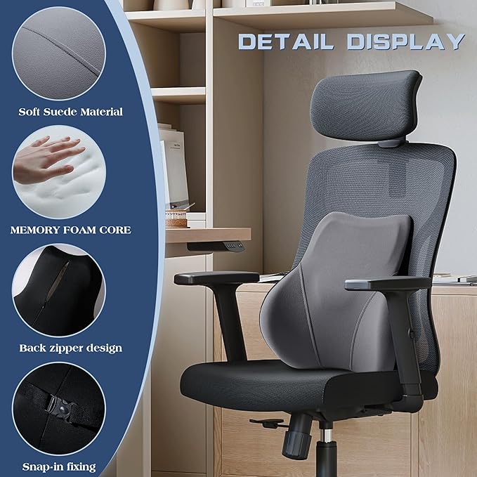 Car Seat Lumber Support Pillow&Neck Pillow Kit,Ergonomic Memery Foam Neck Pillow and Back Cushion for Back Pain Relief,Comfort for Car,Office