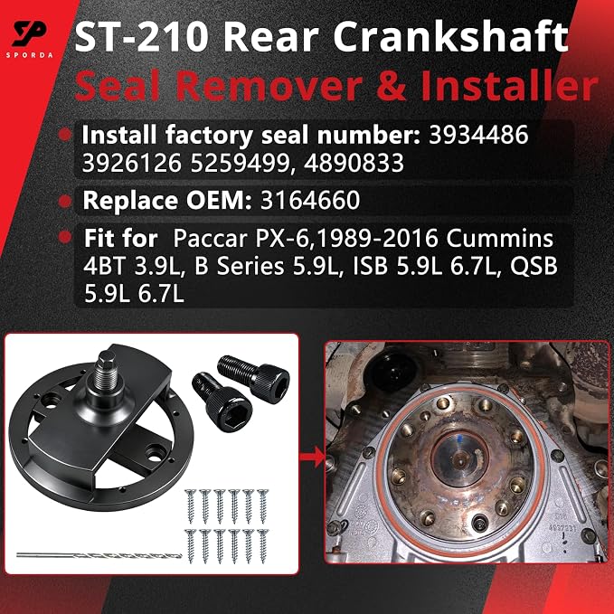 Crankshaft Seal Remover & Installer Tool Set, 1 Set | Front & Rear,Wear Sleeve Installer Included,Fits Cummins 3.9L 5.9L 6.7L 1989-2016,Replace 3824500,ST-224C,3824078,3824498