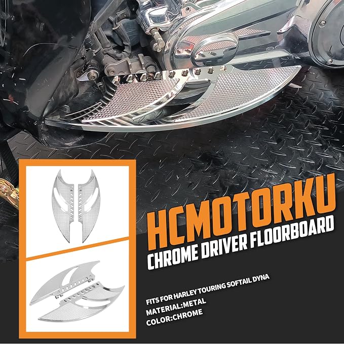 Motorcycle Driver Floorboard Front Rider Footboards Passenger Foot Pegs Brake Arm Pedal Lever Heel Toe Shift Levers Fit For Harley Touring Road King Street Glide Sportster Dyna (Chrome)