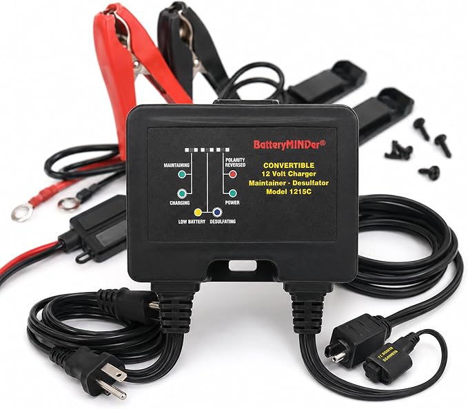 BatteryMINDer 1215C 12V 1.5A Smart Trickle Charger and Maintainer | Convertible On-Board & Benchtop Battery Charger with Desulfator for Car, Motorcycle, Marine, Boat, ATV, RV