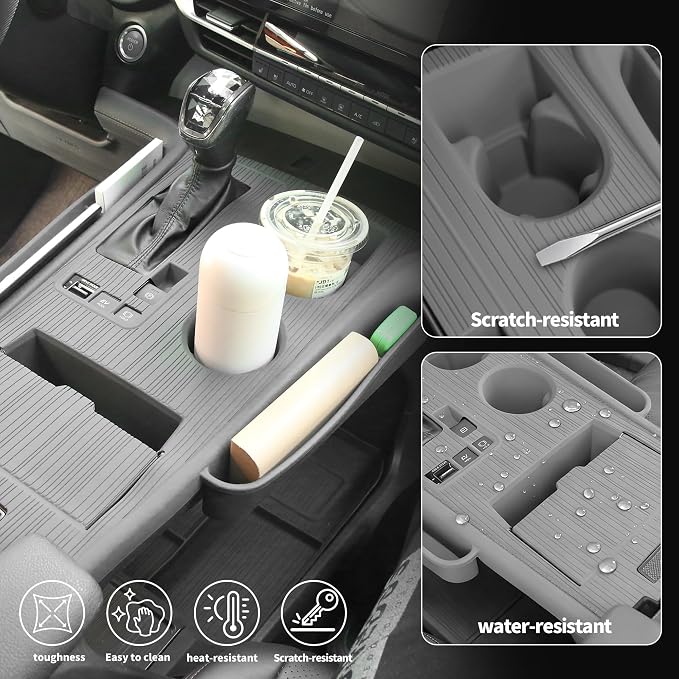 Center Console Cover with Organize for Toyota Sienna 2021-2026 Central Control Gear Shift Panel Trim Cover Silicone Panel Frame(Gray)
