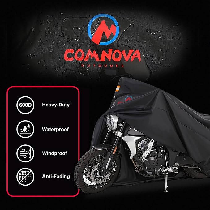 Comnova Motorcycle Cover 91 Inch - 600D Waterproof Outdoor Motorcycle Cover with Lock Hole, Powersports Vehicle Covers with All-Season Protection for Motorcycles