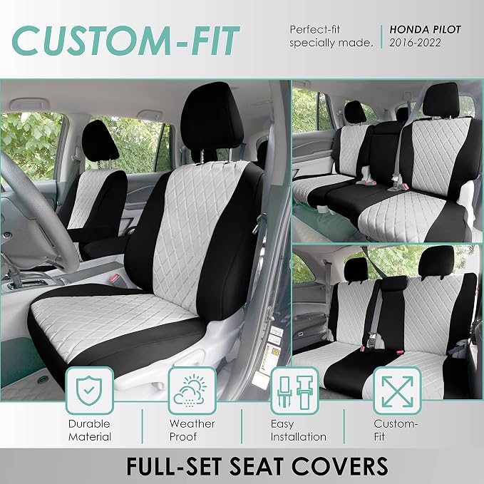 FH Group Custom Fit Car Seat Covers Specifically Made for 2016–2022 Honda Pilot, 3 Row Full Set Red Ultraflex Neoprene, Waterproof Car Seat Cover, Honda Accessories