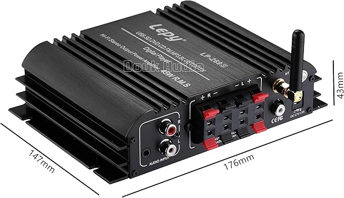 Nobsound Lepy Hi-Fi Stereo Multimedia 4-Channel 180w (45W x 4) Bluetooth Power Amplifier Audio Amp Booster USB SD DVD CD FM MP3 for Car Vehicle Home Booster Remote Control & LED Display Screen
