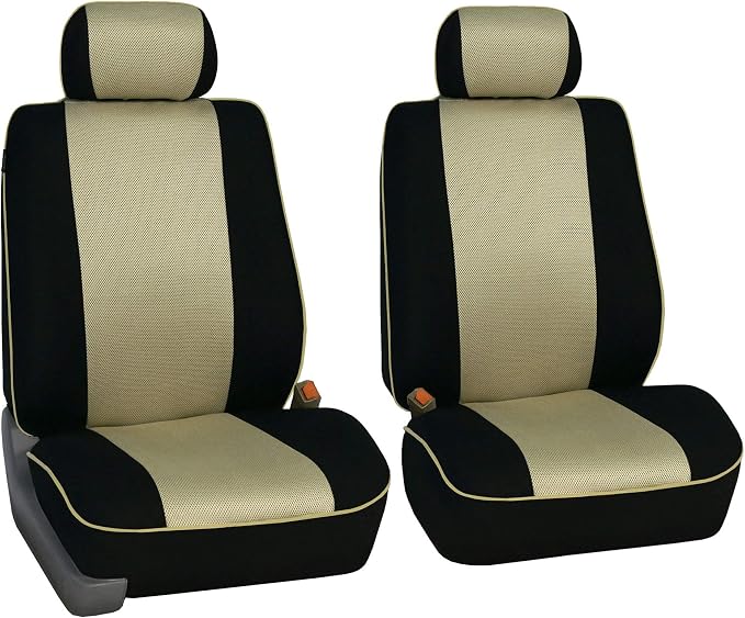 FH Group Universal Fit Front Set Beige Car Seat Covers – Airbag Compatible, Washable Seat Covers for SUV, Sedan, and Van