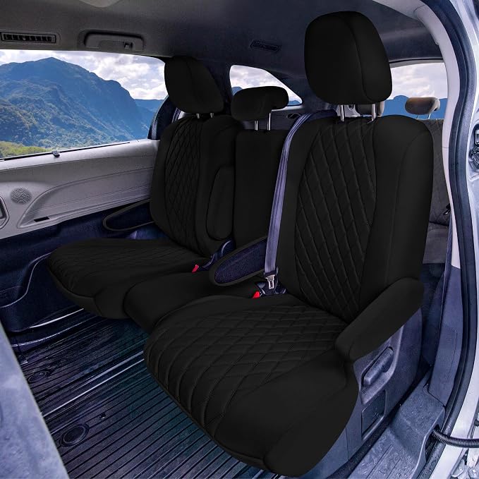 FH Group Custom Fit Car Seat Covers Specifically Made for Toyota Sienna 2021-2024, Black Ultraflex Neoprene Full Set Automotive Seat Covers, 8 Seater SUV Seat Covers, Toyota Accessories