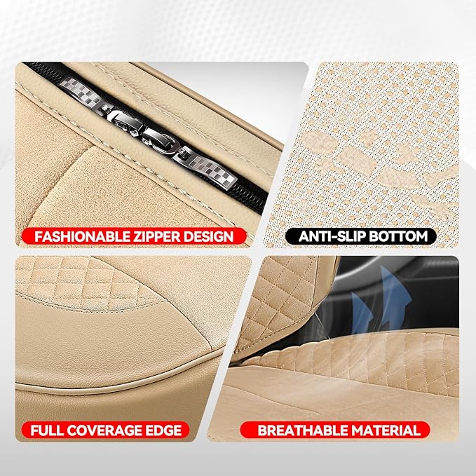 Auto Dynasty Car Seat Covers Full Set, Automotive Seat Covers for Cars Breathable Waterproof, Universal Anti-Slip Car Interior Protectors Compatible Airbag Fit Most Cars, Beige, Voris Series