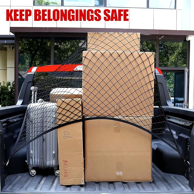 Mabett Truck Bed Cargo Fixed Net Highly Elastic for Ford Maverick Accessories 2022-2025, Stretchable Bed Mesh Net with 6 Metal Carabiners for Maverick (Elastic Fixed net)
