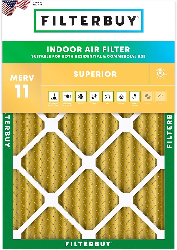 Filterbuy 20x22x2 Air Filter MERV 11 Superior Pet & Allergy Defense (1-Pack), Electrostatic Pleated HVAC AC Furnace Filters Replacement (Actual Size: 19.50 x 21.50 x 1.75)