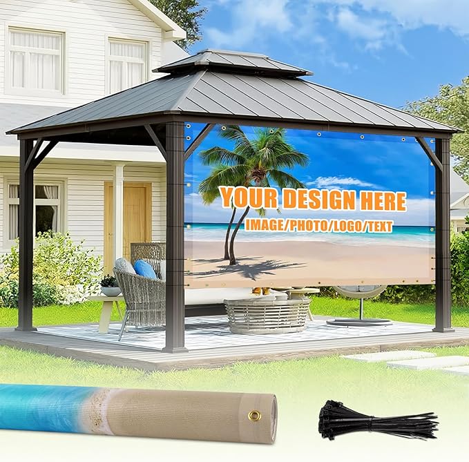 Amagenix Custom Design Patio & Gazebo Backdrop Screen, PVC Sun Shade with UV Resistant, Full-Color Printed Shade Cloth Cover for Backyard, Balcony, Outdoor, Garden