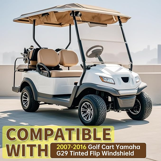 ECOTRIC Tinted Windshield Compatible with 2007-2016 Yamaha Drive G29 Gas or Electric Models Folding Down Impact Resistant 38.75"W x 35.75"H