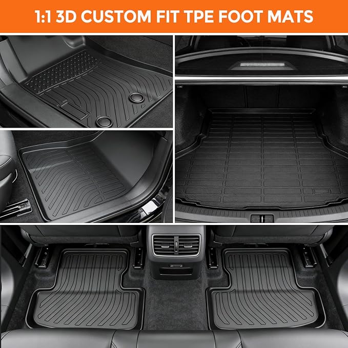 Floor Mats for Ford Mustang 2015-2025 (Not for Mach-E, Not for Cargo with Subwoofer), Heavy Duty TPE All Weather Protection, Waterproof Non-Slip Black Car Liners (Two-Row Floor Mats & Cargo Liner)