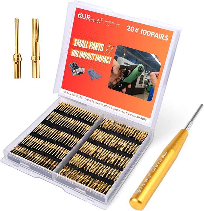 JRready DRK-D SUB++ST6580 D SUB Pins Removal Tool for TE/AMP/Harting Heavy Duty 100Pairs 20# Gold Plated Crimp Terminals 20-24AWG Male Female Standard 205089-1 205090-1 Contact for DB9 Connectors