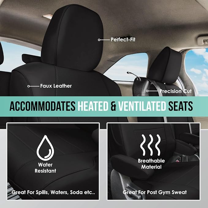 FH Group Custom Fit Car Seat Covers Specifically Made for 2021-2024 Toyota Sienna 7 Seater, Faux Leather Automotive Seat Covers - 2nd Row Black