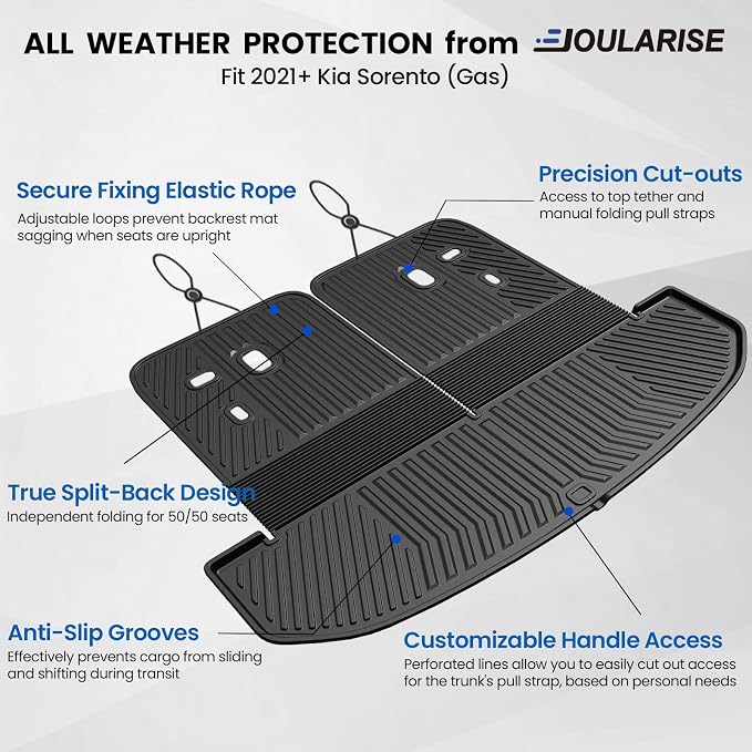 Cargo Mat with Backrest Mats 2-in-1 for 2021-2024 2025 2026 Kia Sorento 6/7 Seats Car Mat Accessories, All Weather TPE Interior Trunk Cargo Liner(Cargo Mat with Backrest Mats)