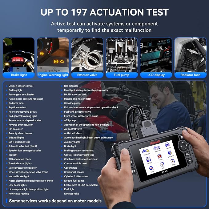 iCarsoft MT V6 Motorcycle Diagnostic Tool for BMW Full System 115 Reset /197 Actuation Test, Motorbike+Car OBD2 Scanner Code Reader with ABS Bleeding, Throttle Valve Reset, Battery Test, AutoVIN