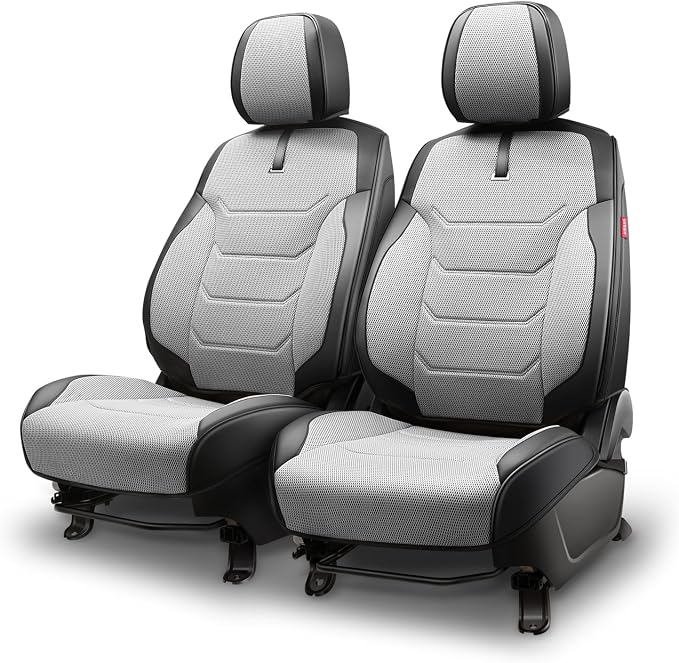 Sport Series Leatherette Front Row Set Seat Covers Universal for Cars Trucks SUV, Grey/Black, CA-SC-Sport-F-GY