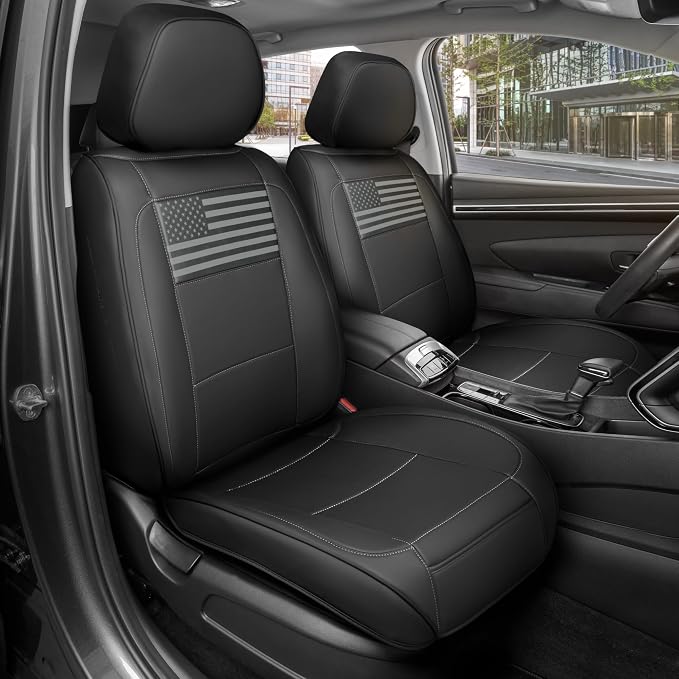 MotorBox American Black Flag Seat Covers for Trucks, Cars, & SUV - Napa Leather US Car Seat Covers American Flag Truck Accessories - Car Seat Cover American Flag Car Accessories Car Seat Protector