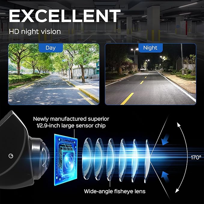Backup Camera with Switchable Front View - 1080P Metal AHD, 170° Wide Angle Rearview, Super Clear Night Vision, IP69 Waterproof Reverse - Universal for Cars, Trucks, SUVs, Vans (Silver)
