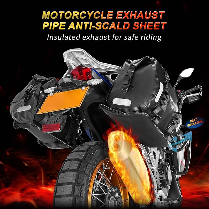 WILD HEART Motorcycle Smoke Protector Pipe Heat shield is suitable for Motorcycle side Bags, Tail Bag Guardrails, Seat Bag Accessories (Anti-scalding sheet on the back)