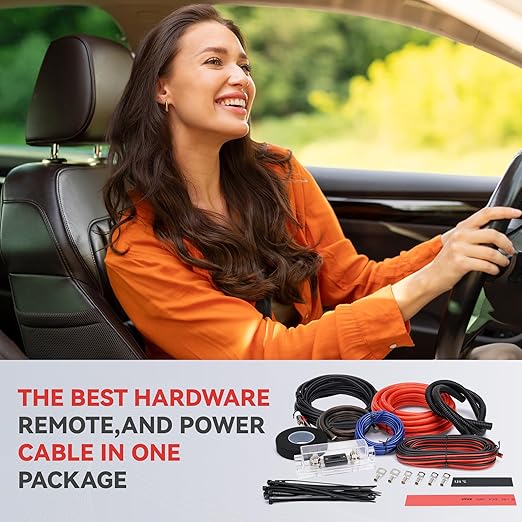 1/0 Gauge Complete Car Amplifier Installation Wiring Kit, Premium CCA Automotive Audio Systems Cable with OFC 2-Channel RCA Cable & Full Accessories, Brings Power to Radio, Subwoofer and Speaker, DIY