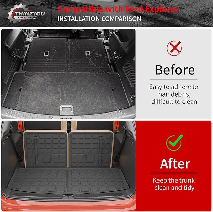 Cargo Mat Compatible with 2020-2025 2026 Ford Explorer Trunk Mat Cargo Liner Seat Back Cover Protector TPE All Weather Trunk Liners 2025 Explorer Accessories (Trunk Mat + Backrest Mats)