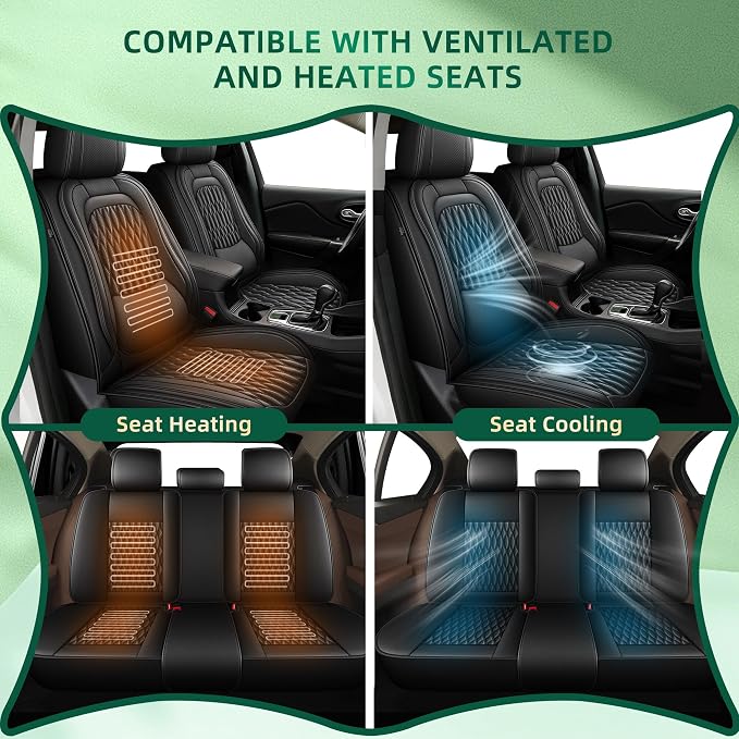Seat Covers Fit for Ford Bronco Sport 2021-2025 2026 - Full Set 5 Seats - Faux Leather Lumbar Support Seat Cover Waterproof Seat Protector(Black)