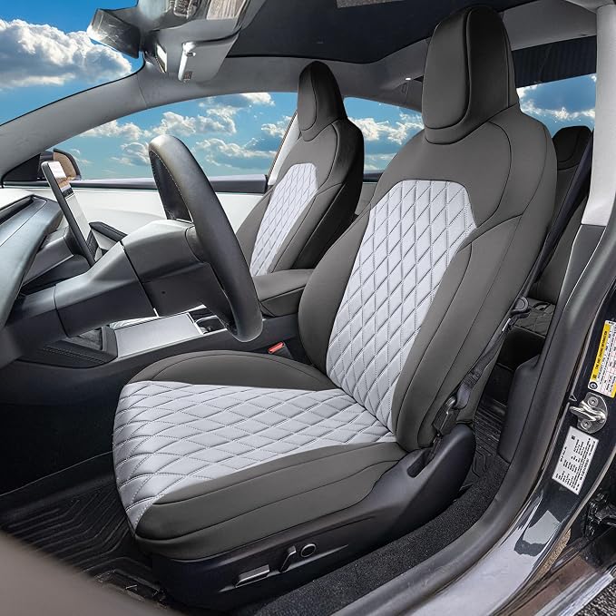 FH Group Custom Fit Seat Covers Compatible with Tesla Model 3 2024–2026 Front Set Seat Covers for Tesla Sedan (2 Front Seats + Console) Ultraflex Neoprene Car Seat Covers, Gray