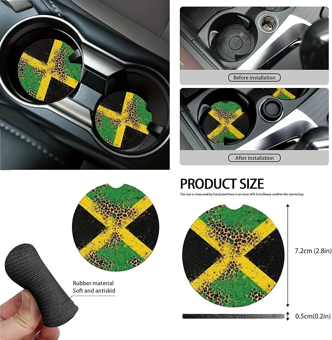 Jamaican Flag Leopard Print Car Front Back Seat Cover Set of 15 Steering Wheel Cover Seatbelt Strap Pad Trash Cans Rearview Mirror Covers Air Vent Storage Holder Coasters Keychain