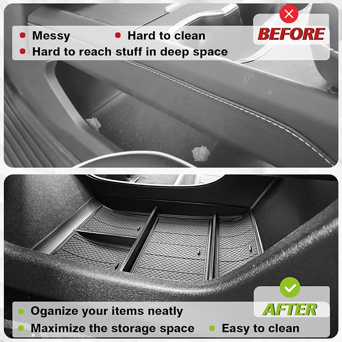 Muslogy Lower Center Console Organizer Compatible with 2024 2025 2026 GMC Acadia & Chevy Traverse Accessories Interior Storage Divider Bottom Insert Tray with Anti-Slip Mats