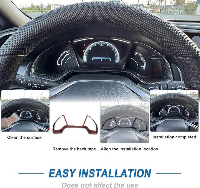 Carbon Fiber Console Center Dashboard Panel Cover Compatible with Honda Civic 10th Gen 2016-2021
